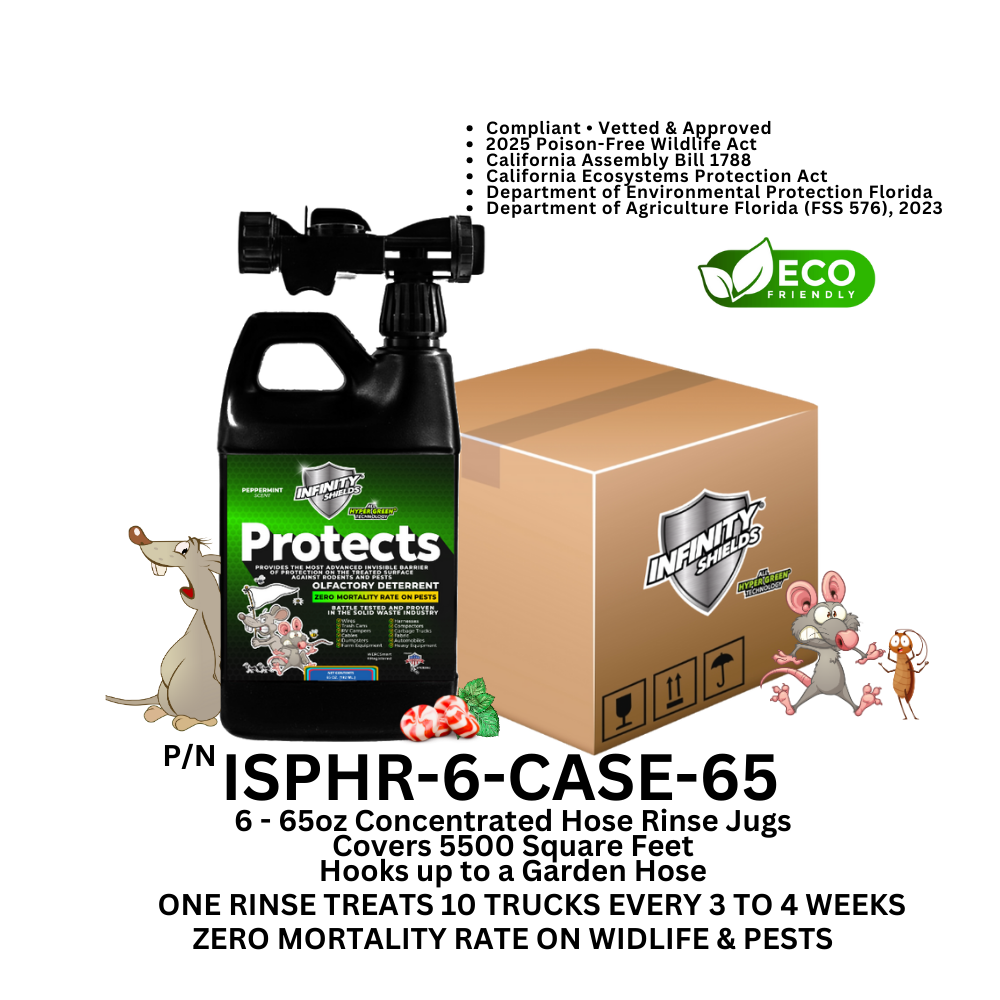 WM Rodent Deterrent Hyper Green • Infinity Shields Protects • 65 oz Concentrated Hose Rinse (1) Case of 6 Jugs (Peppermint)
