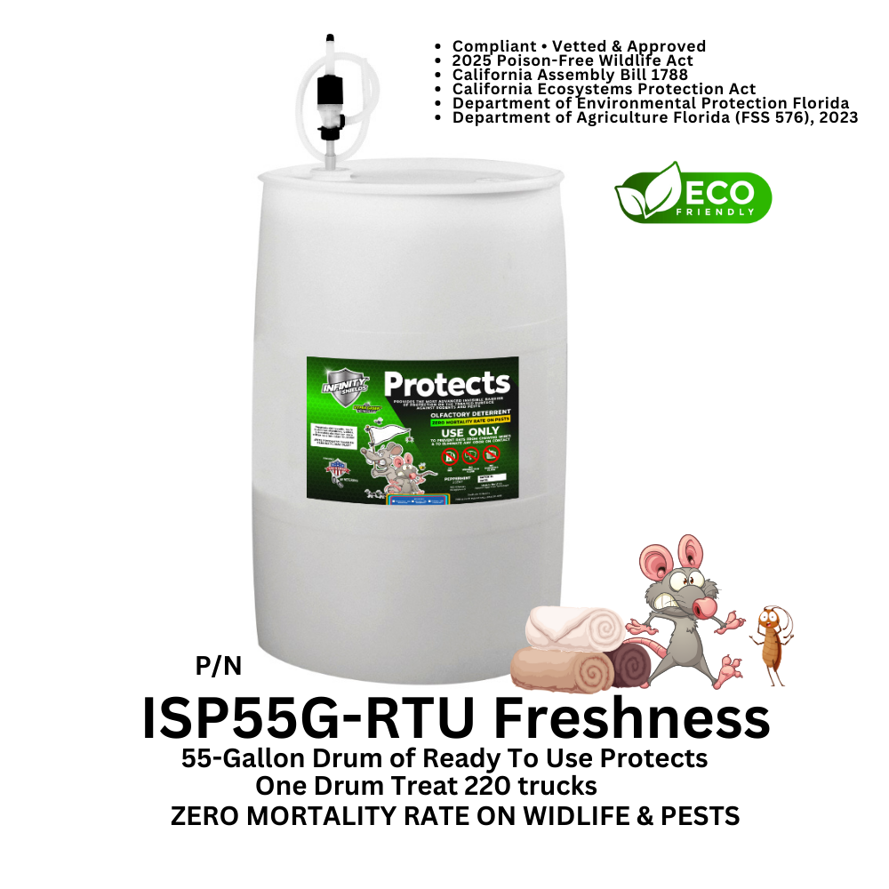 Rodent Deterrent Hyper Green • Infinity Shields Protects • (1) 55 Gallon Drum Ready-To-Use (Peppermint) 7 Scents
