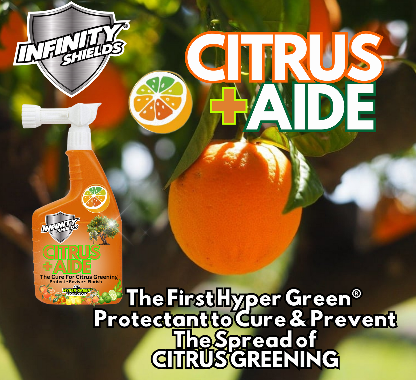 Citrus+Aide™ • Citrus Tree Surface Protectant | Eco-Friendly Defense Against Citrus Greening (HLB) | Hyper Green® | 65 oz Hose-End Concentrate | Peppermint