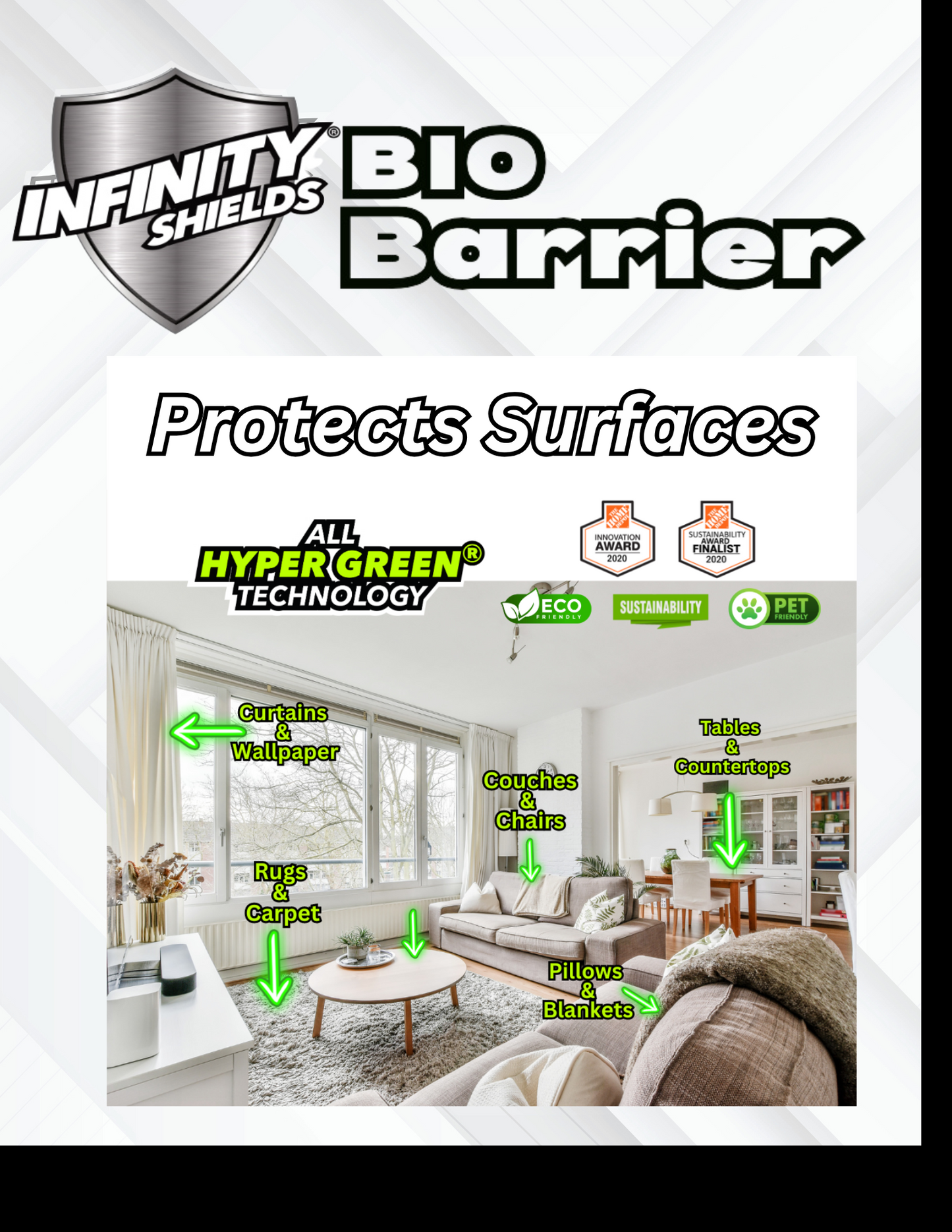 Barrière biologique Infinity Shields® | Protection multi-surfaces | Crée une barrière durable contre les taches, les odeurs et les dommages environnementaux | Vaporisateurs à gâchette de 940 ml