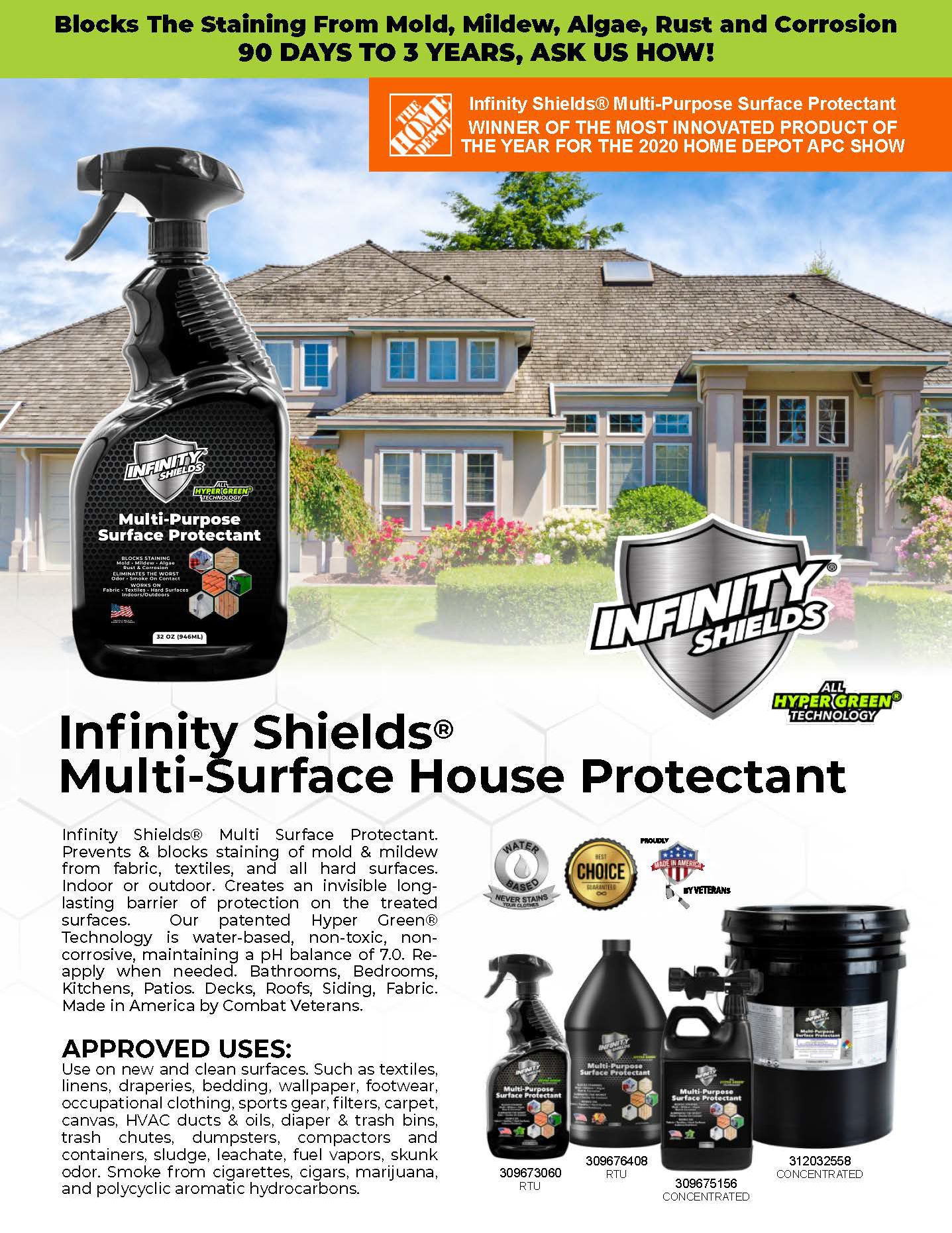Infinity Shields® Multi-Surface Bathroom Protectant | Prevents & Blocks Staining From Mold & Mildew Longest-Lasting 1 Gallon Scented - Hyper Green