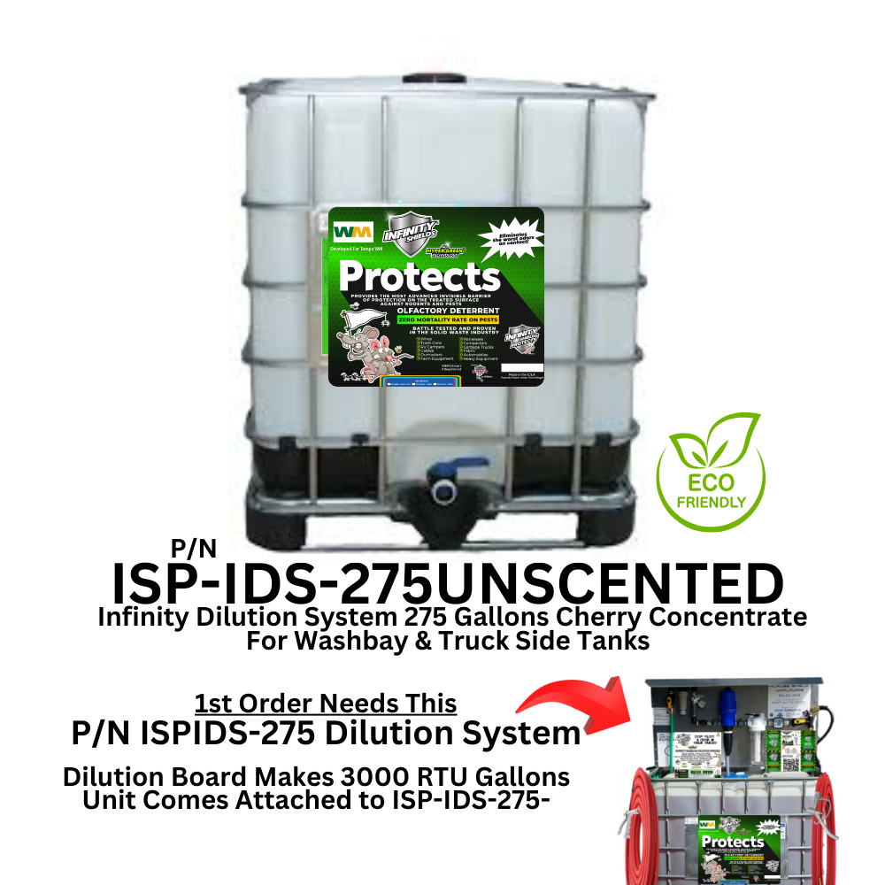 WM Rodent Deterrent Hyper Green • Infinity Shields Protects Concentrated Makes 3000 RTU Gallons • (1) 275 Gallon Tote • Wash Bay • Truck Tanks • Facility (Peppermint)