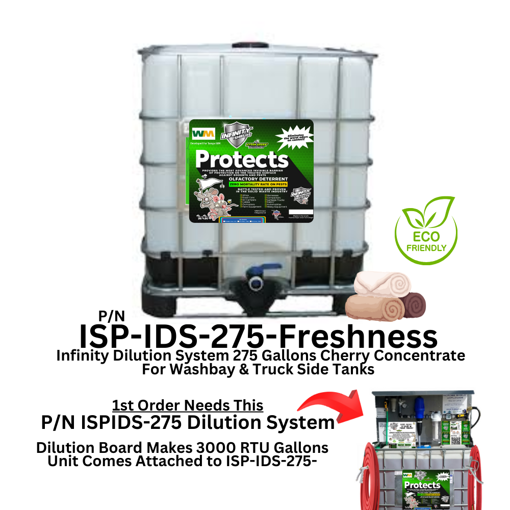 WM Rodent Deterrent Hyper Green • Infinity Shields Protects Concentrated Makes 3000 RTU Gallons • (1) 275 Gallon Tote • Wash Bay • Truck Tanks • Facility (Peppermint)