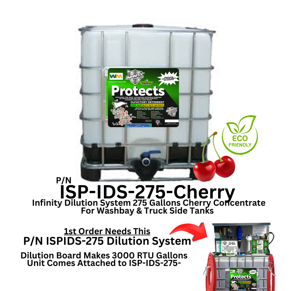 WM Rodent Deterrent Hyper Green • Infinity Shields Protects Concentrated Makes 3000 RTU Gallons • (1) 275 Gallon Tote • Wash Bay • Truck Tanks • Facility (Peppermint)