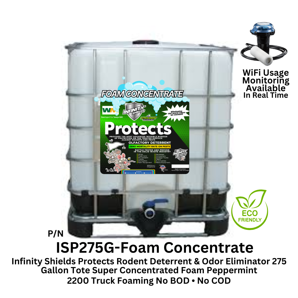 WM Rodent Deterrent Hyper Green • Infinity Shields Protects Concentrated Wash Bay Foam • (1) 275 Gallon Tote Concentrate • Treats 2200 Truck Peppermint