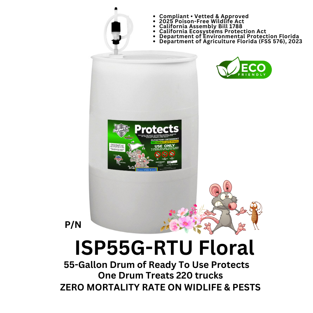 Rodent Deterrent Hyper Green • Infinity Shields Protects • (1) 55 Gallon Drum Ready-To-Use (Peppermint) 7 Scents