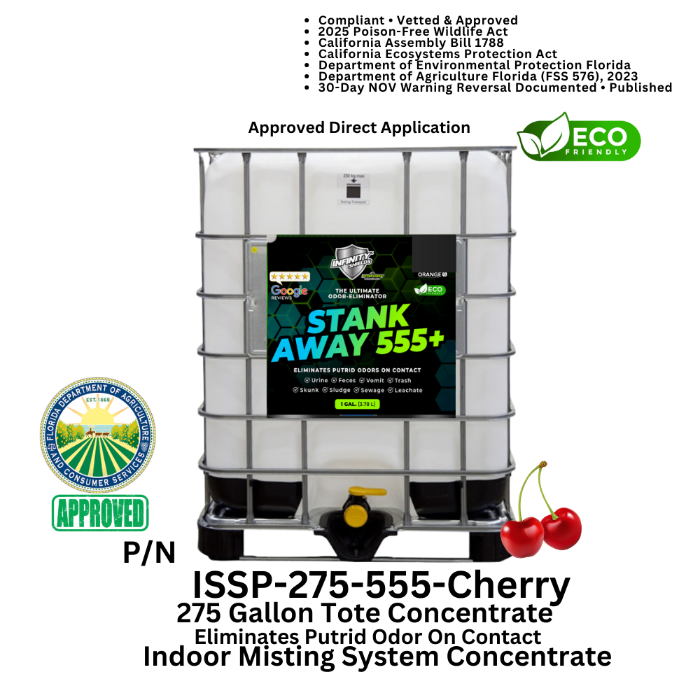 Odor Eliminator & Pest Deterrent • Hyper Green • STANK AWAY 555 Inside MRF Misting Concentrate 275 Gallon Tote (Freshness) 1000 to 1