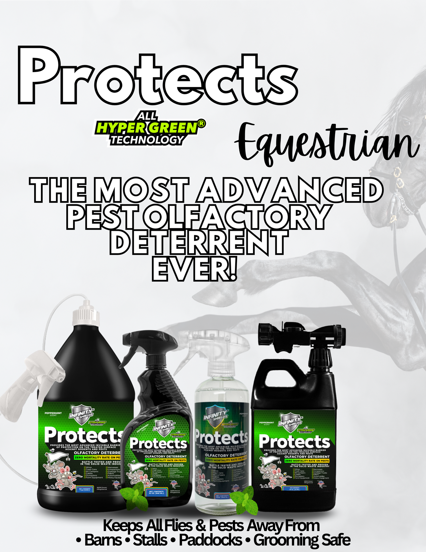 Infinity Shields Protects | Equestrian Fly Deterrent | Case of 6 | 65oz Barn Hose Rinse | Soothing Peppermint