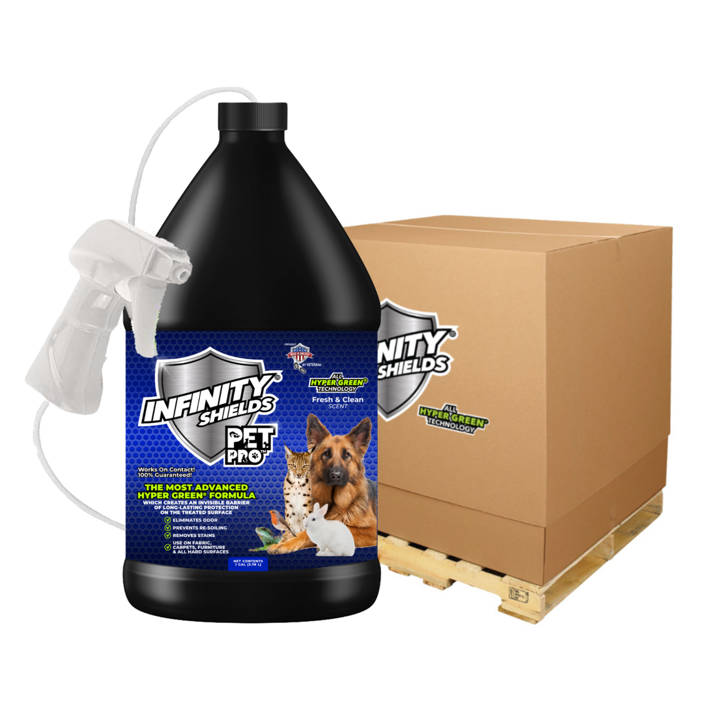 Infinity Shields® Pet Pro™ | Odor & Stain Remover | Prevents Re-Soiling | 1 Gallon Fresh & Clean Scent | Case of 4 Jugs - Hyper Green