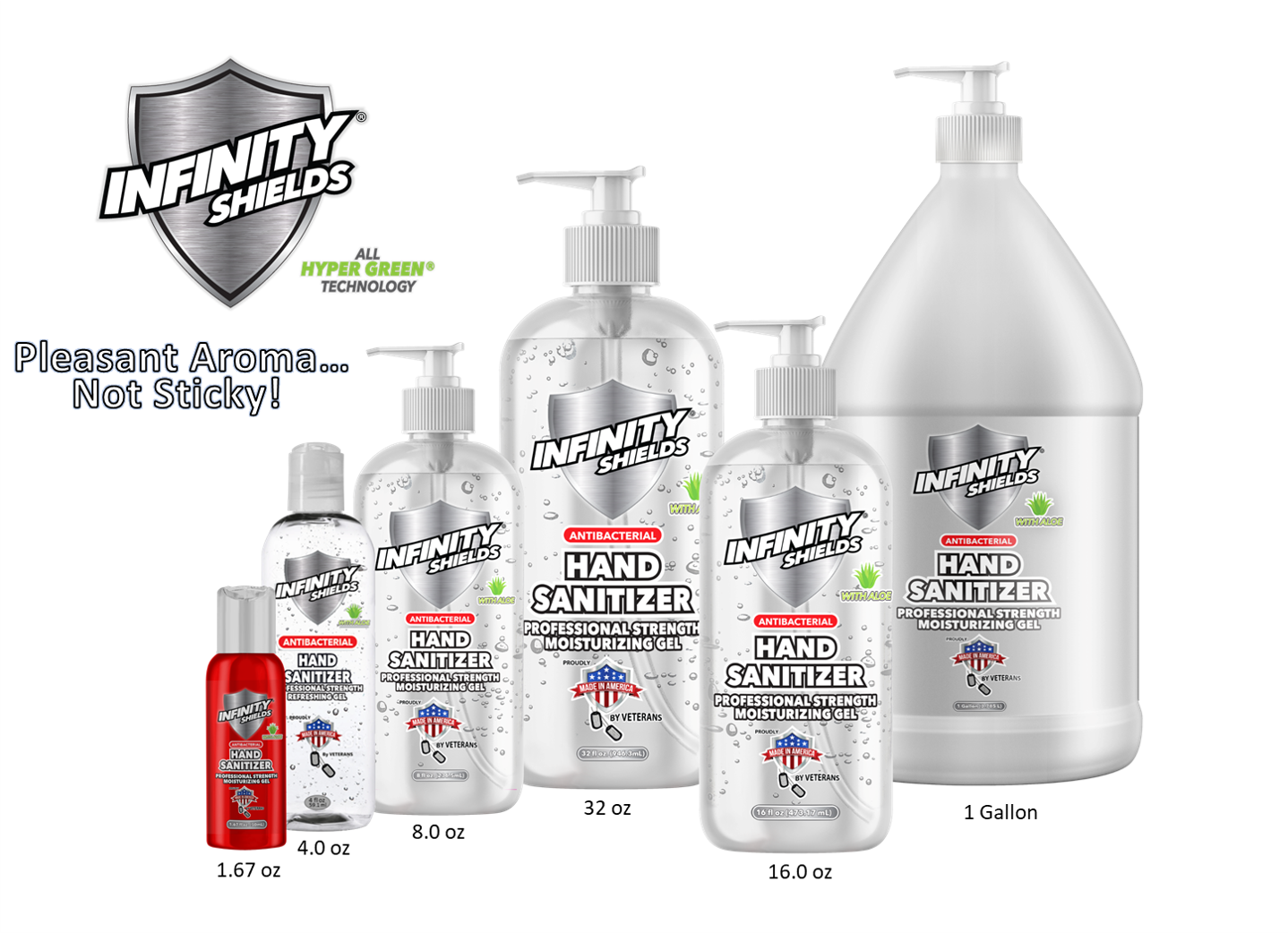 Infinity Shields® Antibacterial Hand Sanitizer Gel with Aloe - Professional Strength, Leaves Hands Clean & Odorless 1 gallon - Hyper Green
