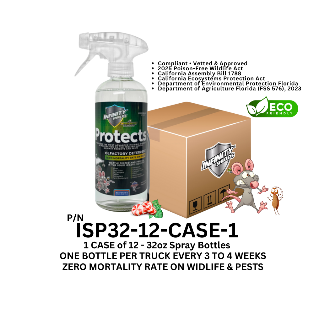 Rodent Deterrent Hyper Green • Infinity Shields Protects •  32oz (1) Case of 12 Trigger Spray Bottles