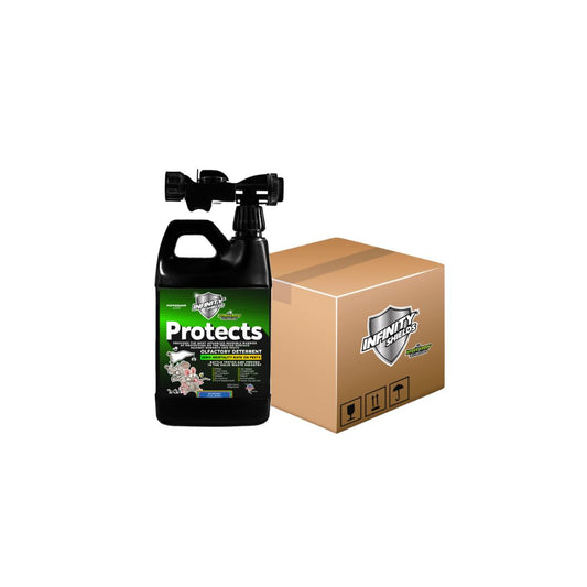 Infinity Shields protege™ | Spray disuasivo de roedores | Hiperverde | Concentrado de larga duración de 65 oz | Enjuague de manguera | Menta | Caso de 6
