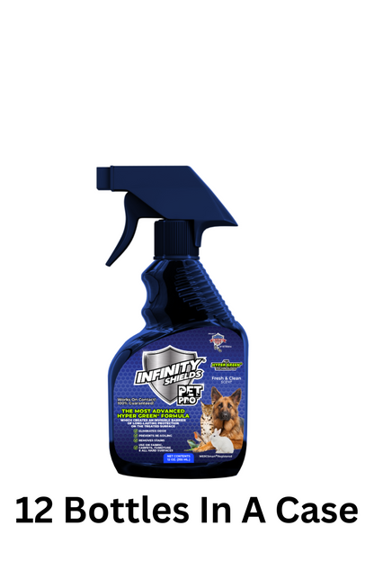 Escudos infinitos Pet Pro™ | Eliminador de olores y manchas | Previene la reaparición de suciedad | Spray hiperverde de 12 oz | Fresco y limpio | Caja de 12 botellas de spray