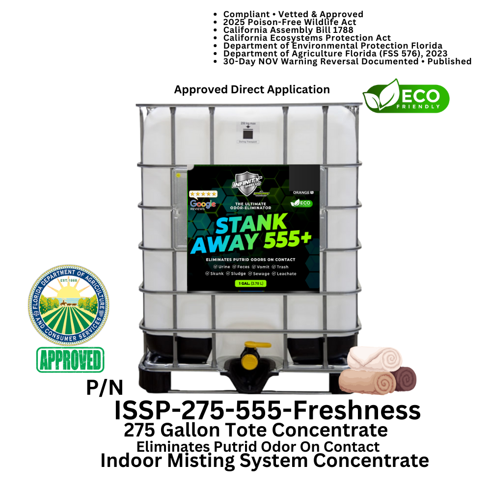 Odor Eliminator & Pest Deterrent  • Hyper Green •  STANK AWAY 555 Inside MRF Misting Concentrate 275 Gallon Tote (Freshness) 1000 to 1