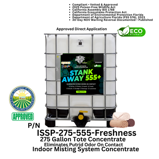 Odor Eliminator & Pest Deterrent  • Hyper Green •  STANK AWAY 555 Inside MRF Misting Concentrate 275 Gallon Tote (Freshness) 1000 to 1
