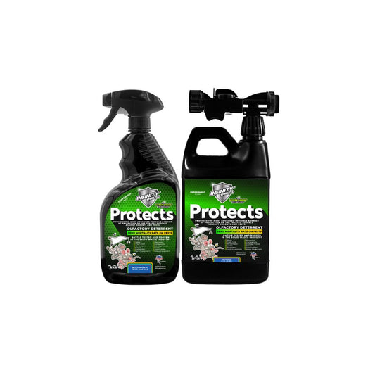 Infinity Shields protege el paquete profesional | Disuasión de roedores | Enjuague y pulverización de mangueras | Enjuague de manguera de 65 oz | Spray de gatillo de 32 oz | Menta | Paquete doble