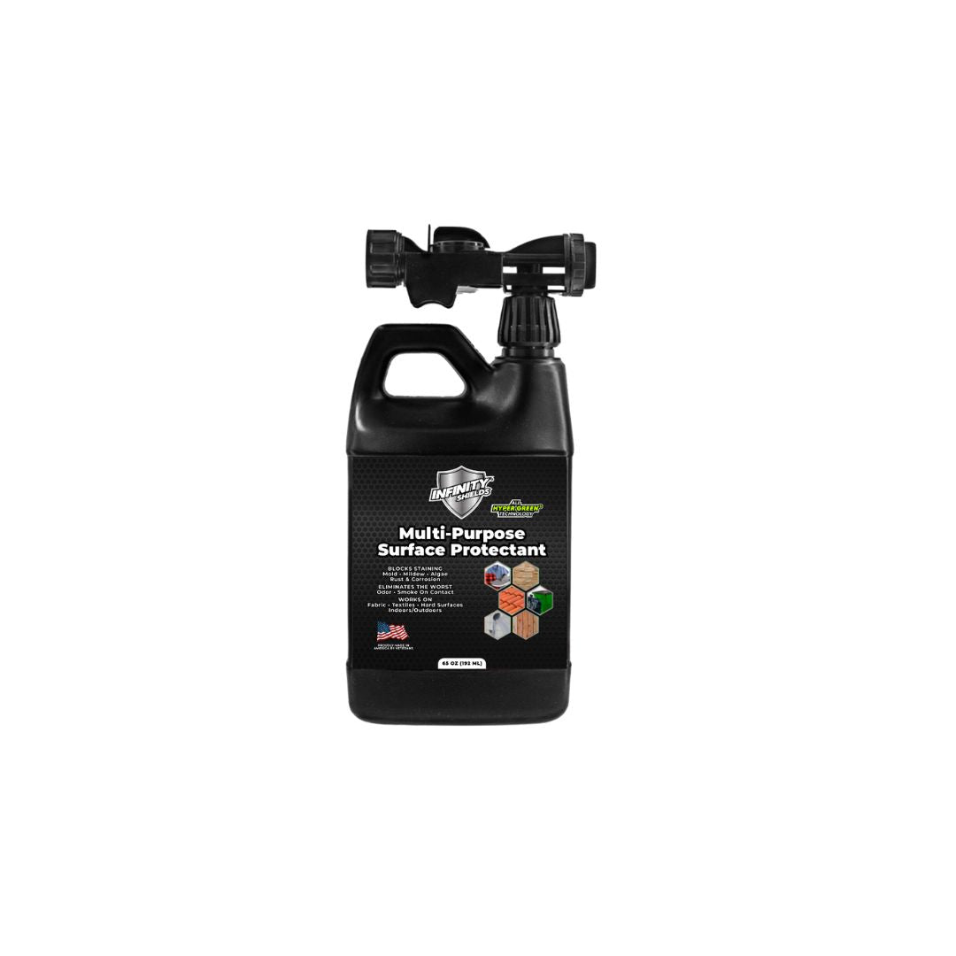 Protector doméstico multisuperficie Infinity Shields®: previene y bloquea las manchas de moho y hongos Enjuague para manguera concentrado de 65 oz de mayor duración