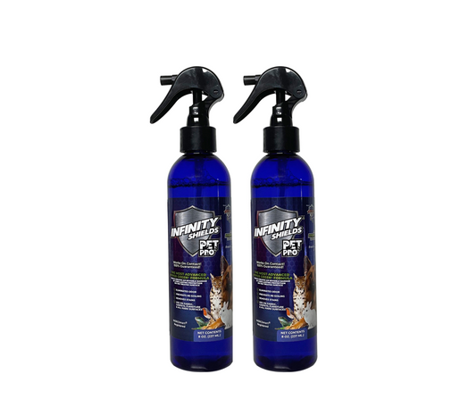 Escudos infinitos para mascotas Pro | Eliminador de olores y manchas | Quitamanchas para alfombras | Fórmula hiperverde de larga duración | Paquete de 2 8 oz • Aroma fresco y limpio