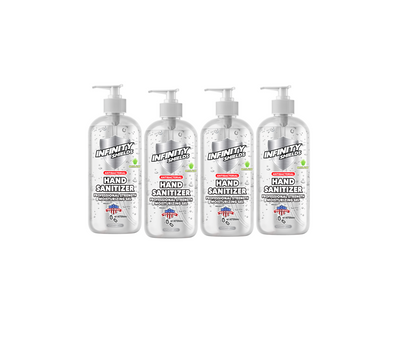 Paquete de 4 gel desinfectante antibacteriano para manos Infinity Shields® con aloe - Fuerza profesional, deja las manos limpias e inodoro 32 oz (paquete de 4)