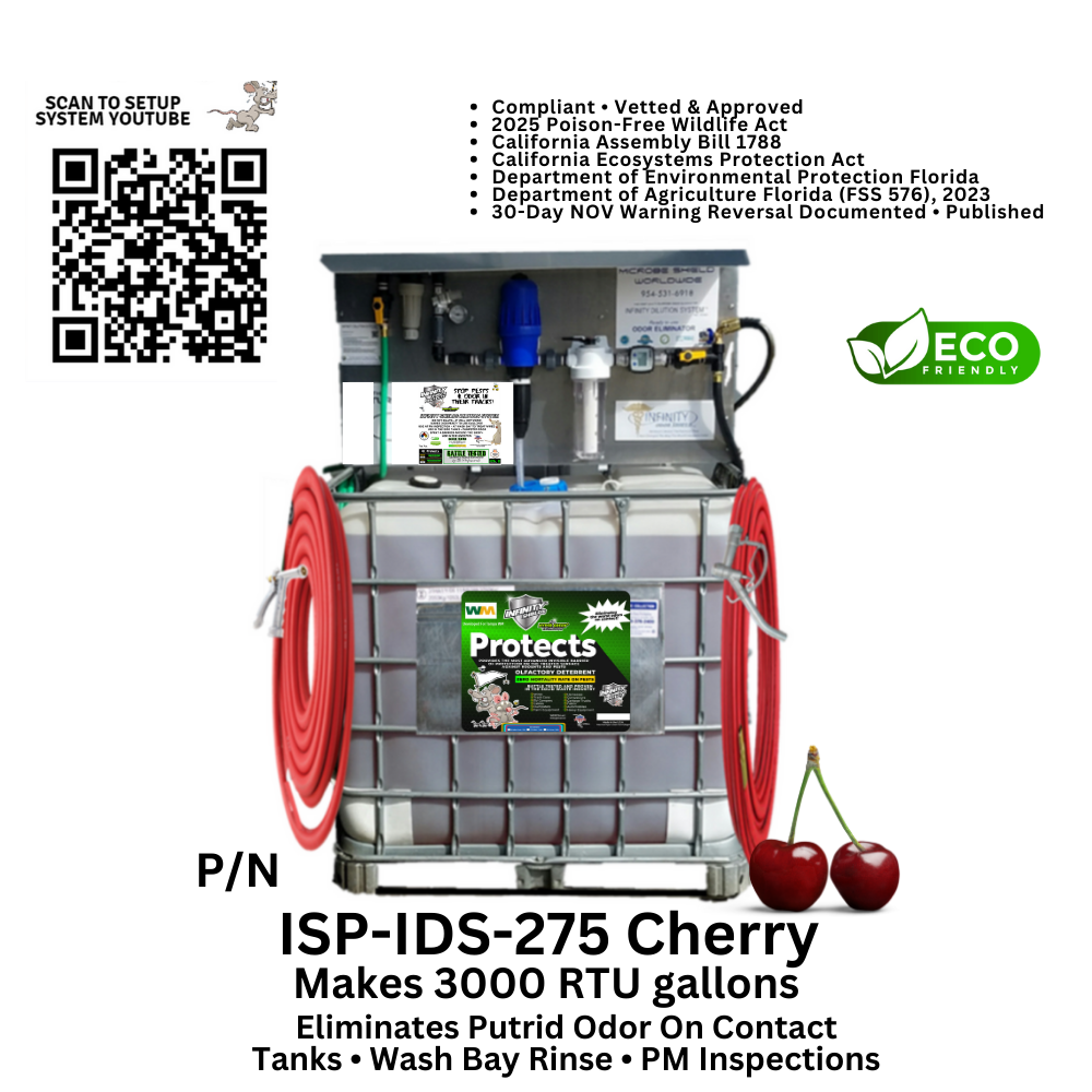 Contenedor de 275 galones con sistema de dilución que protege el concentrado y produce 3000 galones listos para usar