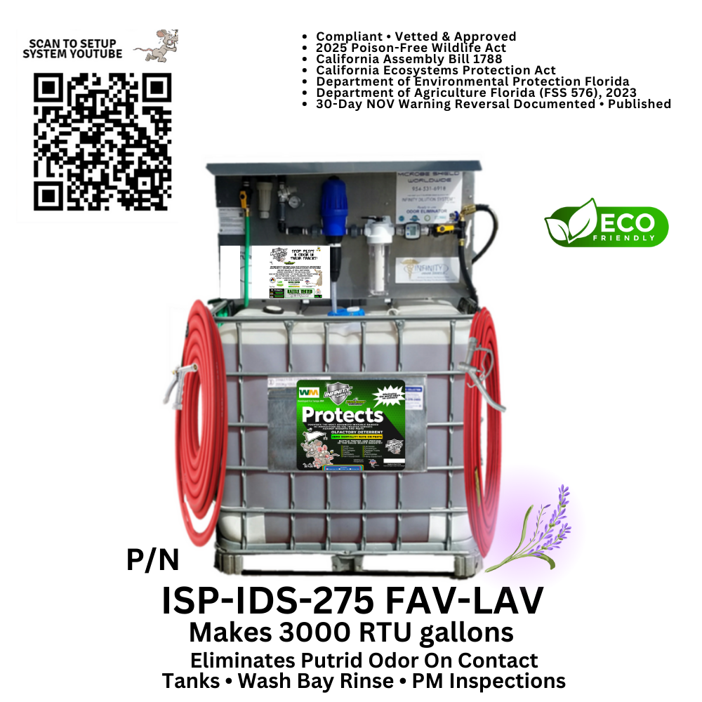 Contenedor de 275 galones con sistema de dilución que protege el concentrado y produce 3000 galones listos para usar