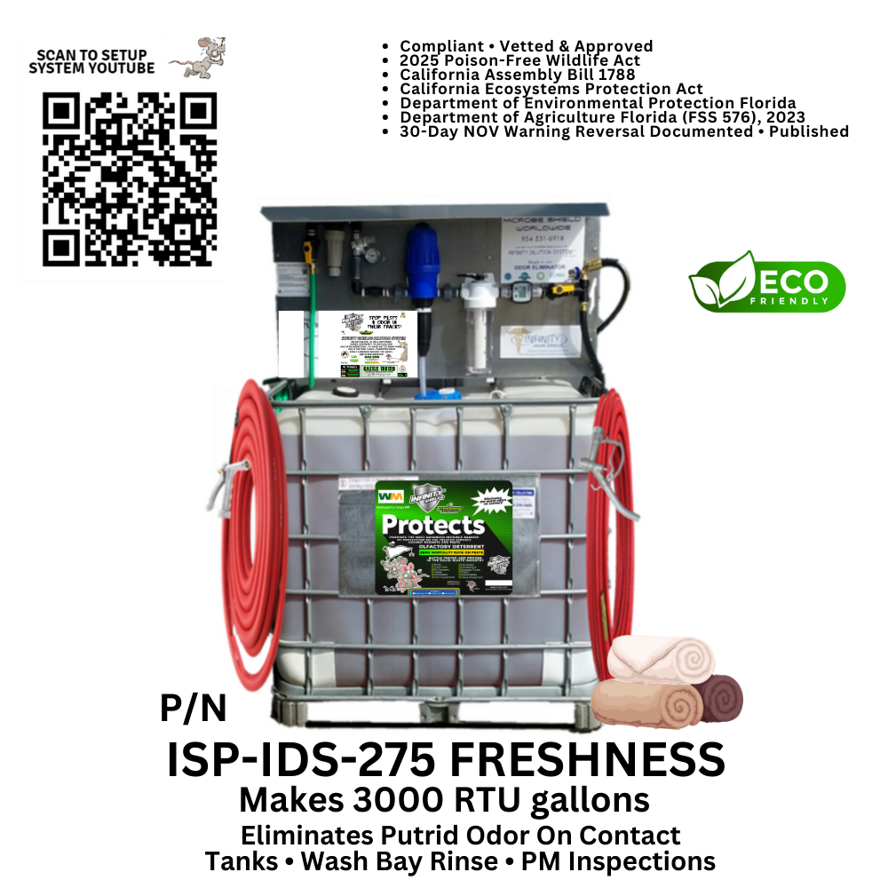 Contenedor de 275 galones con sistema de dilución que protege el concentrado y produce 3000 galones listos para usar