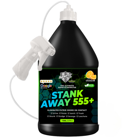 Los escudos infinitos apestaban | Eliminador de olores 555Plus Hyper Green® | Pulverizador remoto de jarra de 128 oz | Naranja