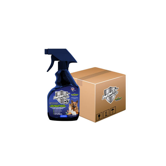 Escudos infinitos Pet Pro™ | Eliminador de olores y manchas | Previene la reaparición de suciedad | Spray hiperverde de 12 oz | Fresco y limpio | Caja de 12 botellas de spray