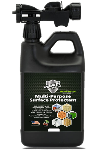 Protector doméstico multisuperficie Infinity Shields®: previene y bloquea las manchas de moho y hongos Enjuague para manguera concentrado de 65 oz de mayor duración