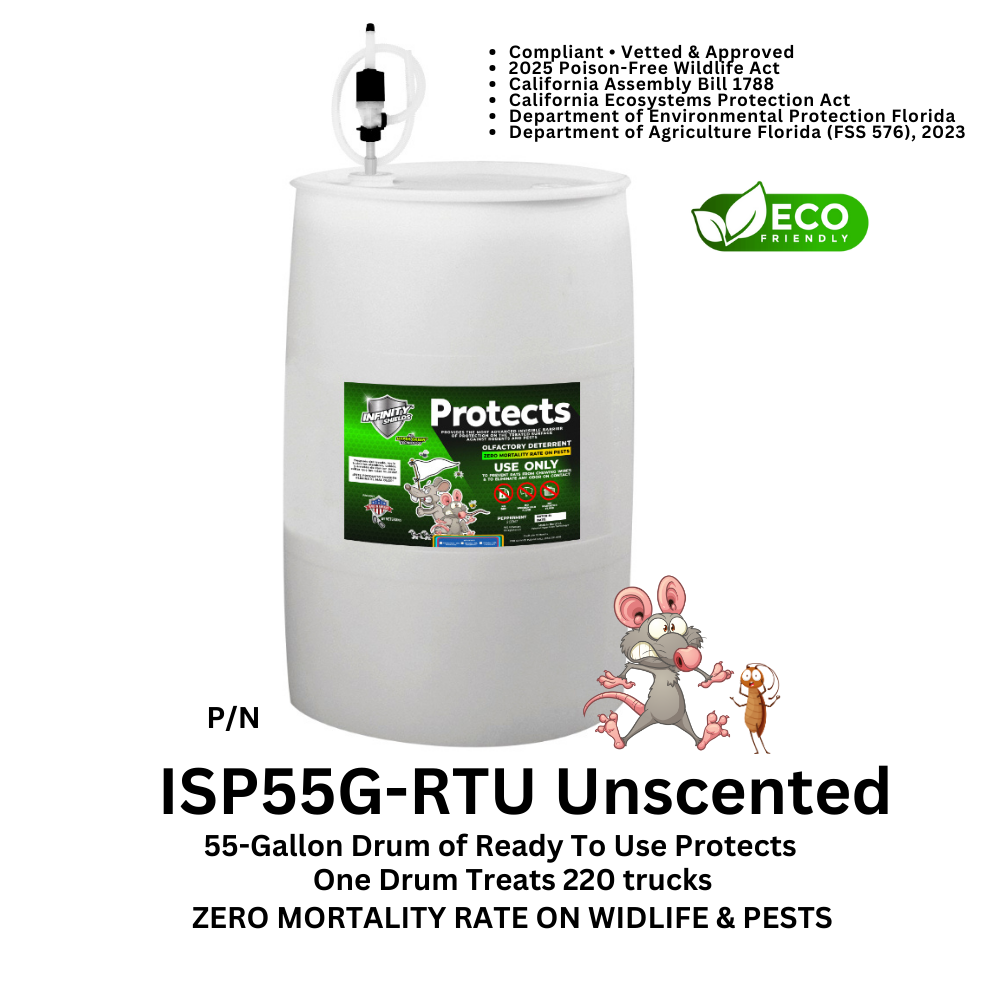 Rodent Deterrent Hyper Green • Infinity Shields Protects •  (1) 55 Gallon Drum Ready-To-Use  (Peppermint) 7  Scents