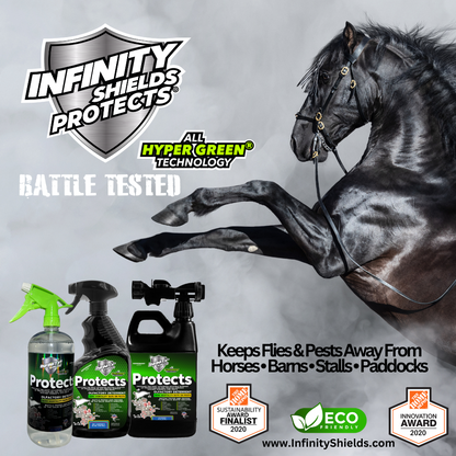 Infinity Shields Protects | Equestrian Fly Deterrent | 65oz Barn Hose Rinse | Peppermint Mist