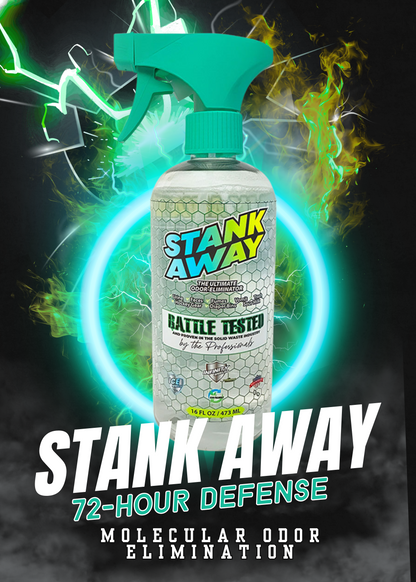 Eliminador de olores Infinity Shields Stank Away | 555 Plus Hyper Green® | Pulverizador remoto con jarra de 128 oz