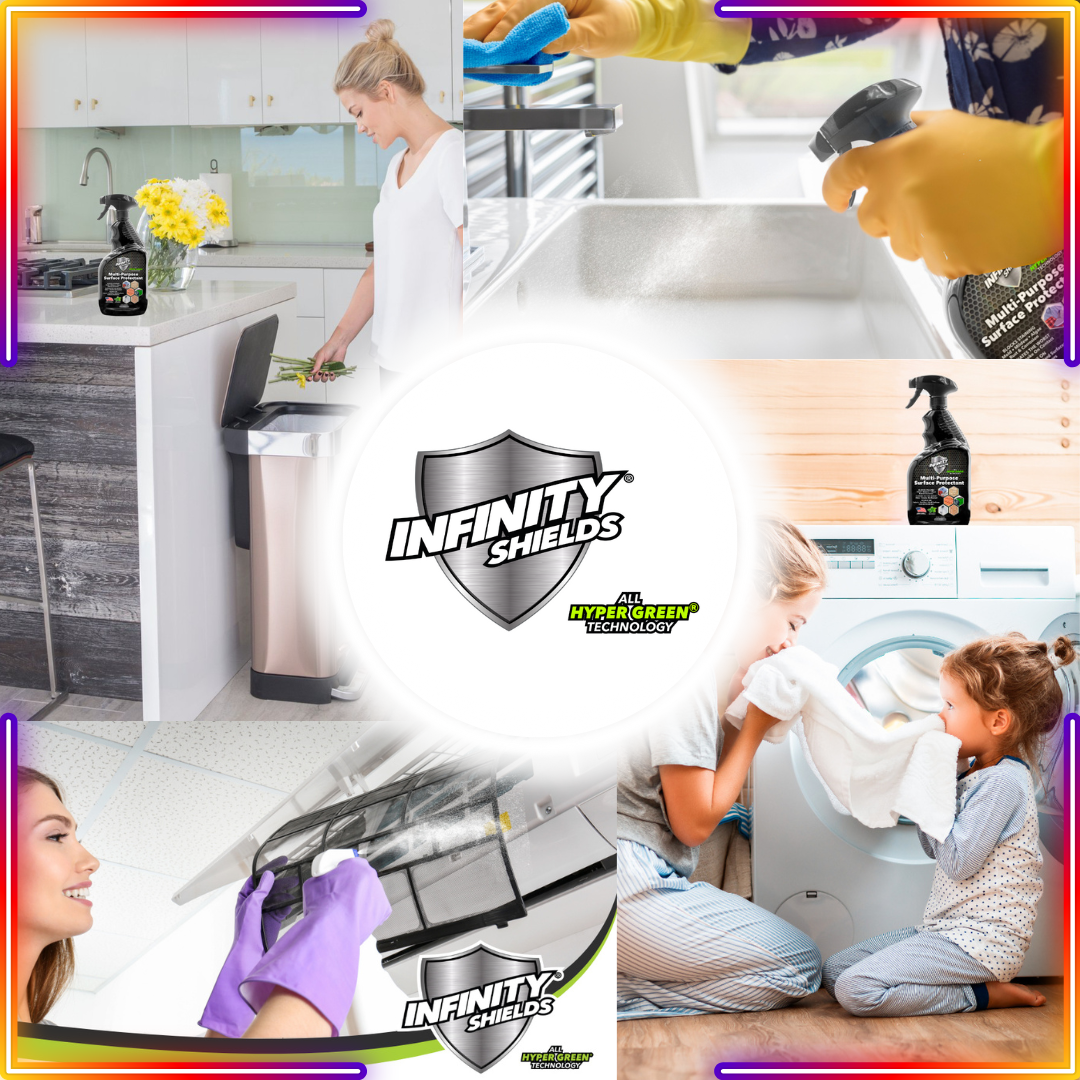 Protector de superficies de baño multiusos Infinity Shields® | Previene y bloquea las manchas de moho y hongos La mayor duración 32 oz