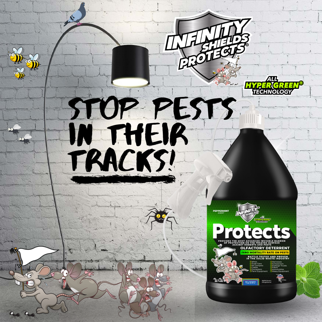 Infinity Shields Protects™ | Rodent Deterrent Spray |Hyper Green | Long-Lasting 128oz Jug | Peppermint | Single