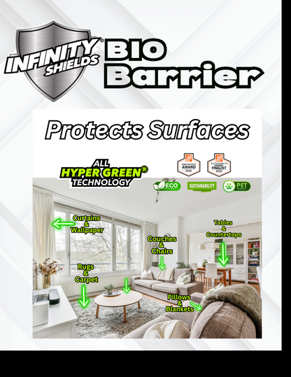 Infinity Shields® Bio Barrier | Protector multisuperficie | Crea una barrera duradera contra manchas, olores y daños ambientales | Spray con gatillo de 32 oz