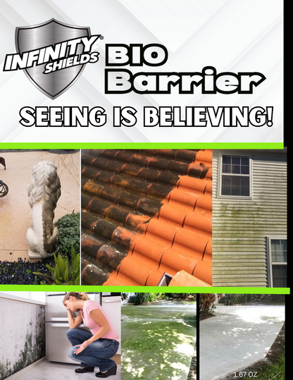Infinity Shields® Bio Barrier | Protector multisuperficie | Crea una barrera duradera contra manchas, olores y daños ambientales | Spray con gatillo de 32 oz