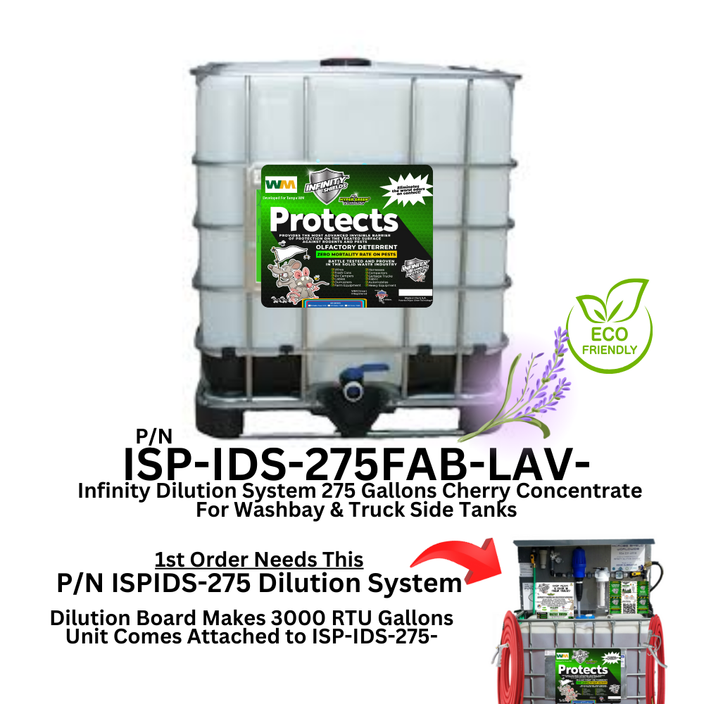 WM Rodent Deterrent Hyper Green • Infinity Shields Protects Concentrated Makes 3000 RTU Gallons •  (1) 275 Gallon Tote •  Wash Bay • Truck Tanks • Facility (Peppermint)