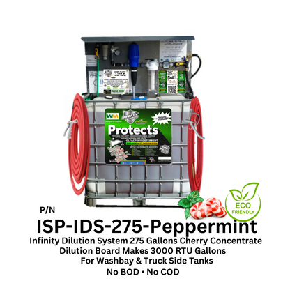 Contenedor de 275 galones con sistema de dilución que protege el concentrado y produce 3000 galones listos para usar