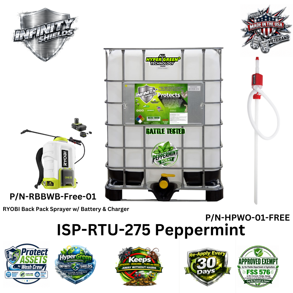 Odor Deodorizer - Rodent & Pest Deterrent - Hyper Green Eco-Friendly • Infinity Shields Stank Away Ready- To - Use •  (1) 275 Gallon Tote (Peppermint)  (Truck  • Pile • Putrid Loads • Pests)