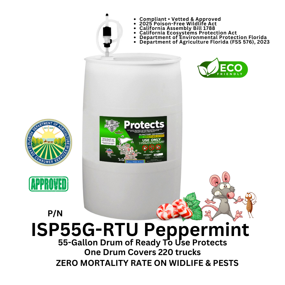 Rodent Deterrent Hyper Green • Infinity Shields Protects •  (1) 55 Gallon Drum Ready-To-Use  (Peppermint) 7  Scents