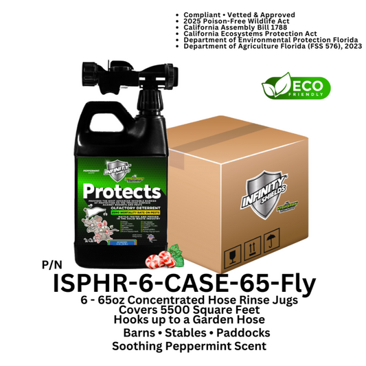 Infinity Shields Protects | Equestrian Fly Deterrent | Case of 6 | 65oz Barn Hose Rinse | Soothing Peppermint