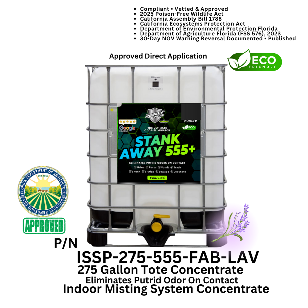 Odor Eliminator & Pest Deterrent  • Hyper Green •  STANK AWAY 555 Inside MRF Misting Concentrate 275 Gallon Tote (Freshness) 1000 to 1