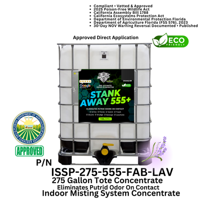 WM Odor Eliminator & Pest Deterrent  • Hyper Green •  STANK AWAY 555 Inside MRF Misting Concentrate 275 Gallon Tote (Freshness) 1000 to 1 (Copy)