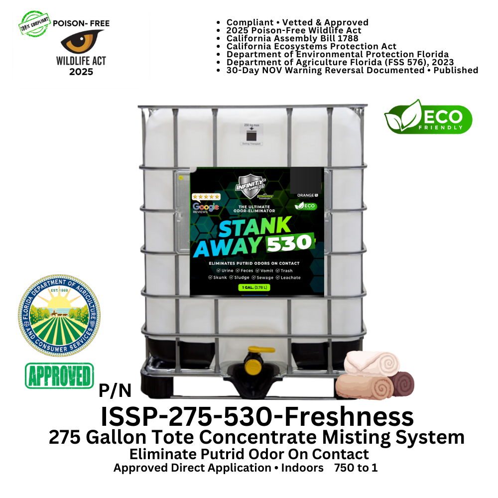 WM Odor Eliminator & Pest Deterrent  • Hyper Green •  STANK AWAY 530 Inside MRF Misting Concentrate 275 Gallon Concentrated Tote (Freshness)