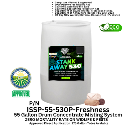 WM Odor Eliminator & Pest Deterrent  • Hyper Green •  STANK AWAY 530 Inside MRF Misting Concentrate 55 Gallon Drum (Freshness) 750 to 1
