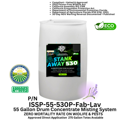 WM Odor Eliminator & Pest Deterrent  • Hyper Green •  STANK AWAY 530 Inside MRF Misting Concentrate 55 Gallon Drum (Freshness) 750 to 1