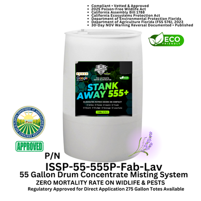WM Odor Eliminator & Pest Deterrent  • Hyper Green •  STANK AWAY 555 Inside MRF Misting Concentrate 55 Gallon Drum (Freshness) 1000 to 1