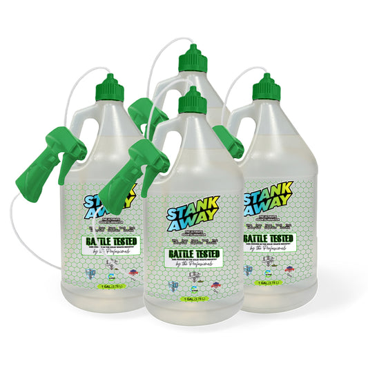 Stank Away • Odor Eliminator | Hyper Green | 48 Hour Odor Defense | 128 oz | Case of Four One Gallon Jugs with Remote Sprayer