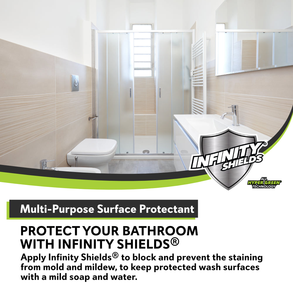 Protector de superficies de baño multiusos Infinity Shields® | Previene y bloquea las manchas de moho y hongos La mayor duración 32 oz