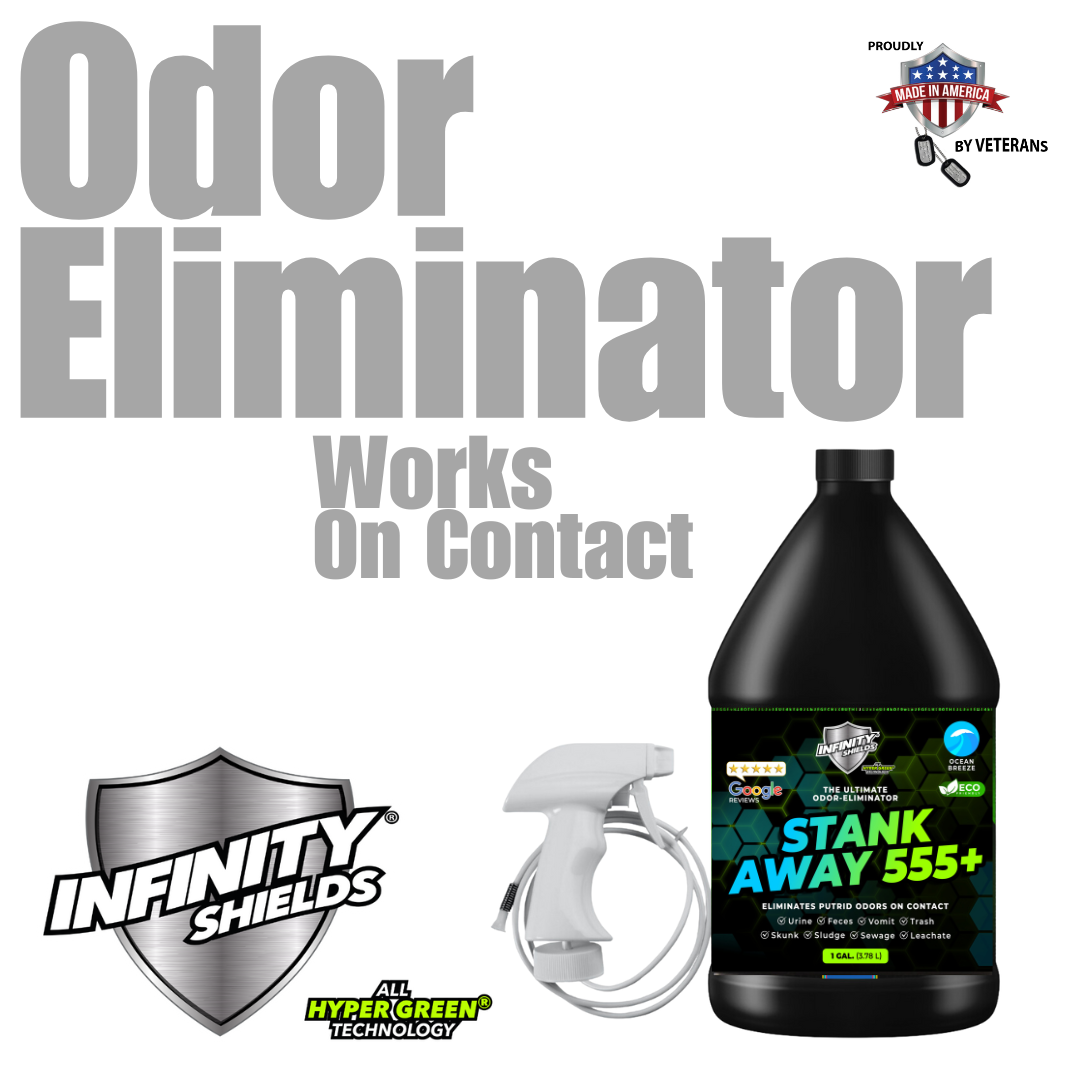 Infinity Shields Stank Away | 555 Plus Hyper Green® Odor Eliminator | 128 oz Jug Remote Sprayer